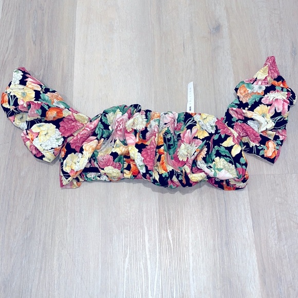 NWT ASOS EDITION LUXE curve EDITION Floral off shoulder puff sleeve dark floral - Picture 3 of 12